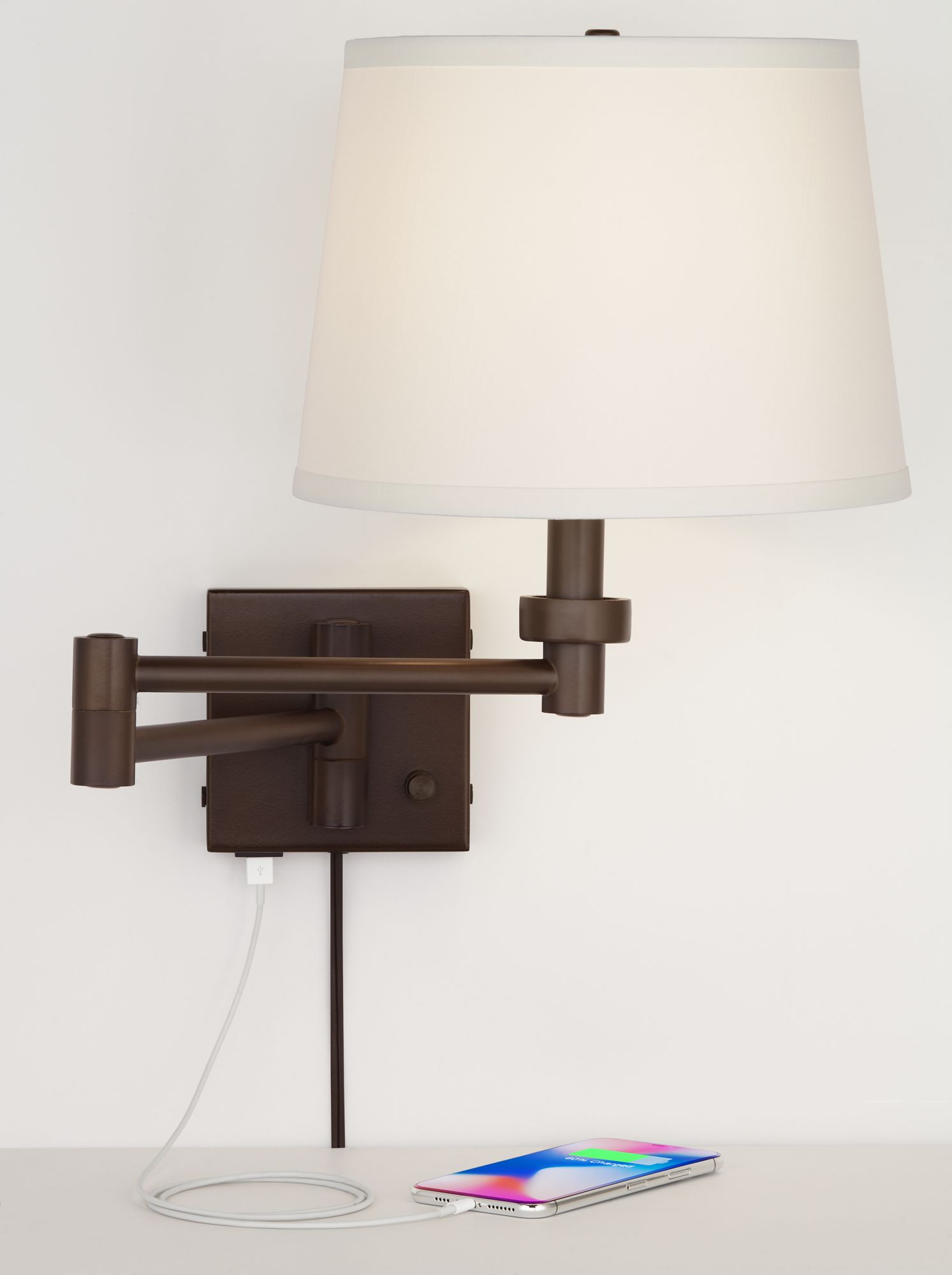 Vero OilRubbed Bronze PlugIn Swing Arm Wall Lamp with USB 9N313 Lamps Plus