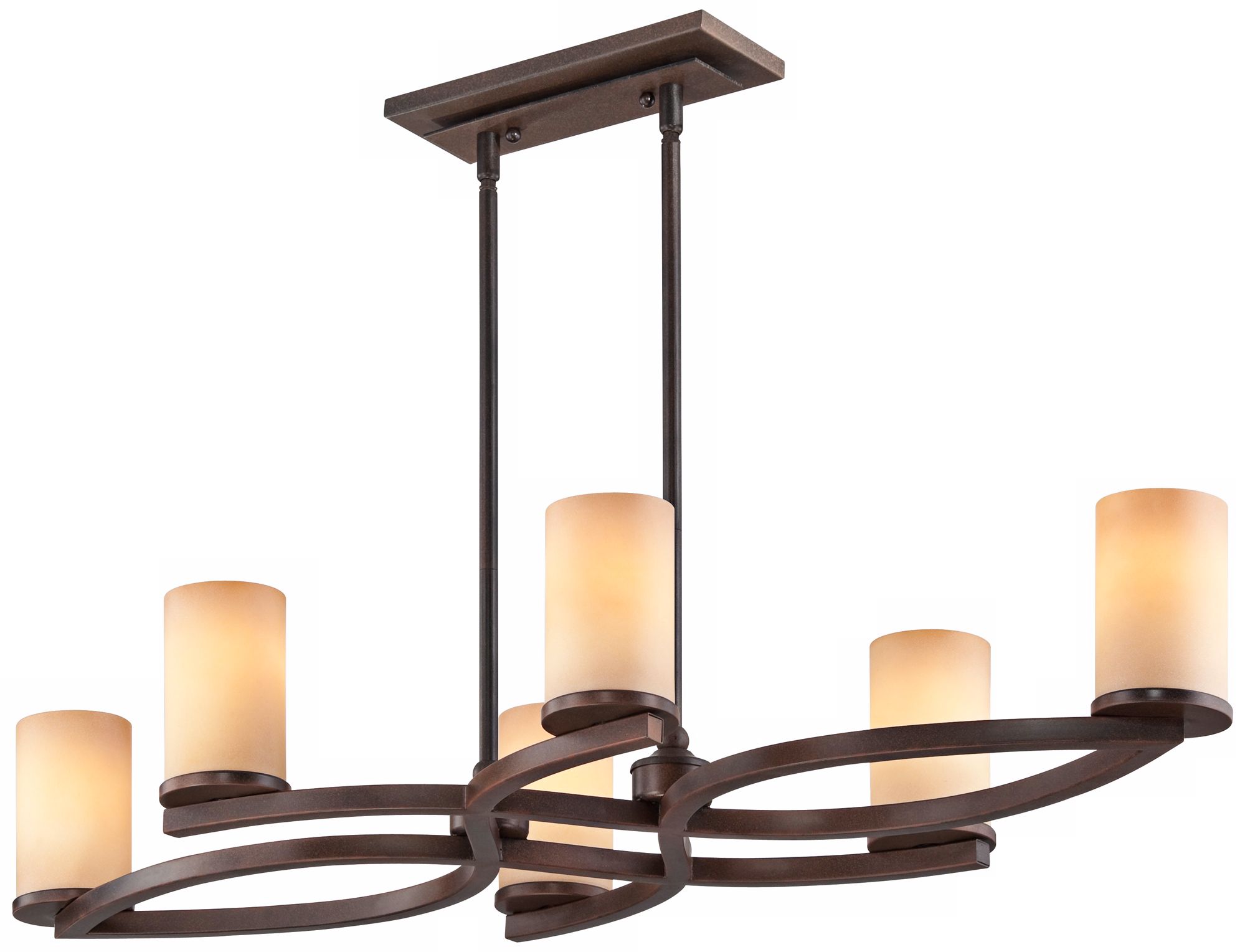 Fairport Bronze and Amber Glass 6Light Island Chandelier T4925