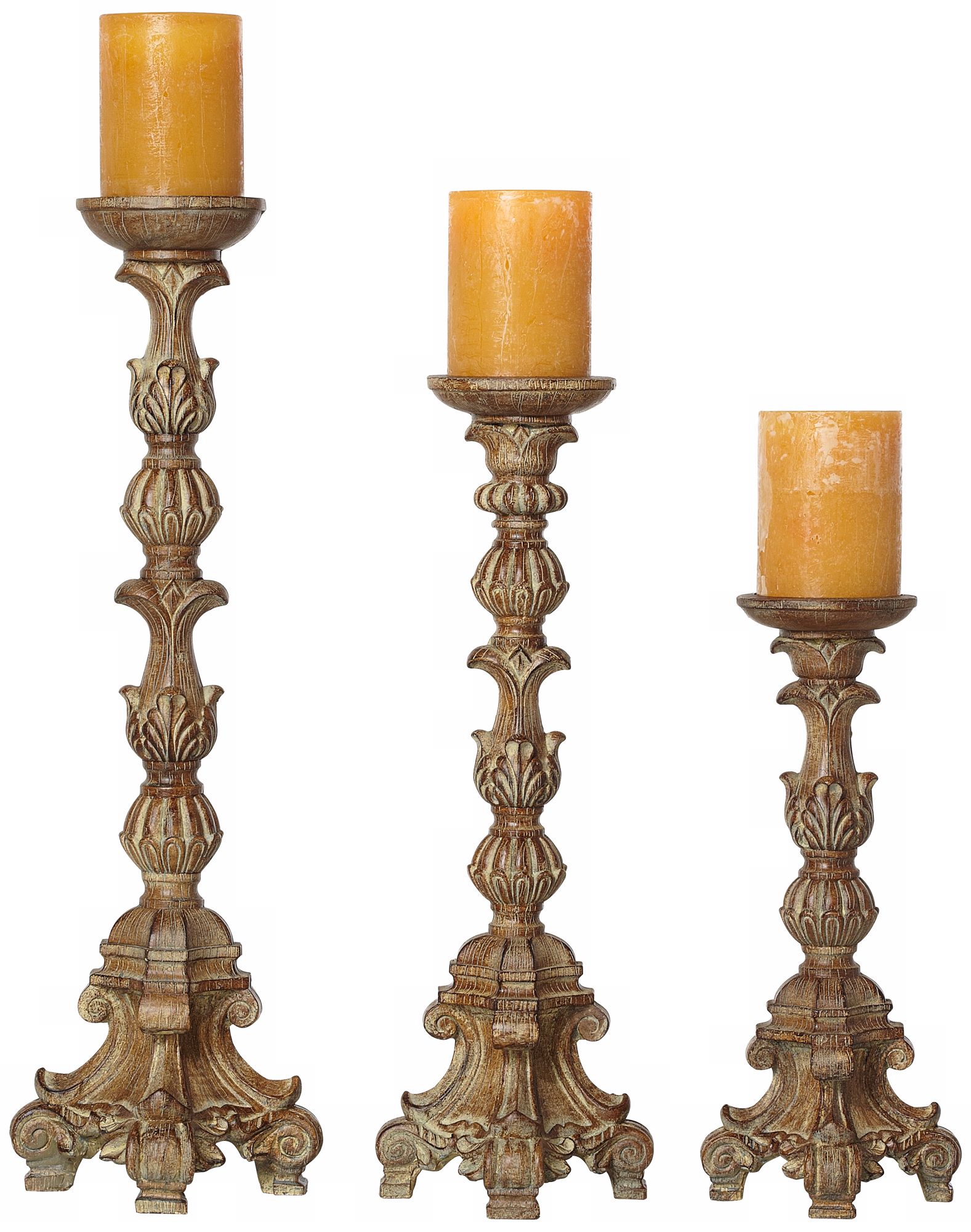 Exotic Carved Pillar Candle Holders Set of 3 U2744 Lamps Plus