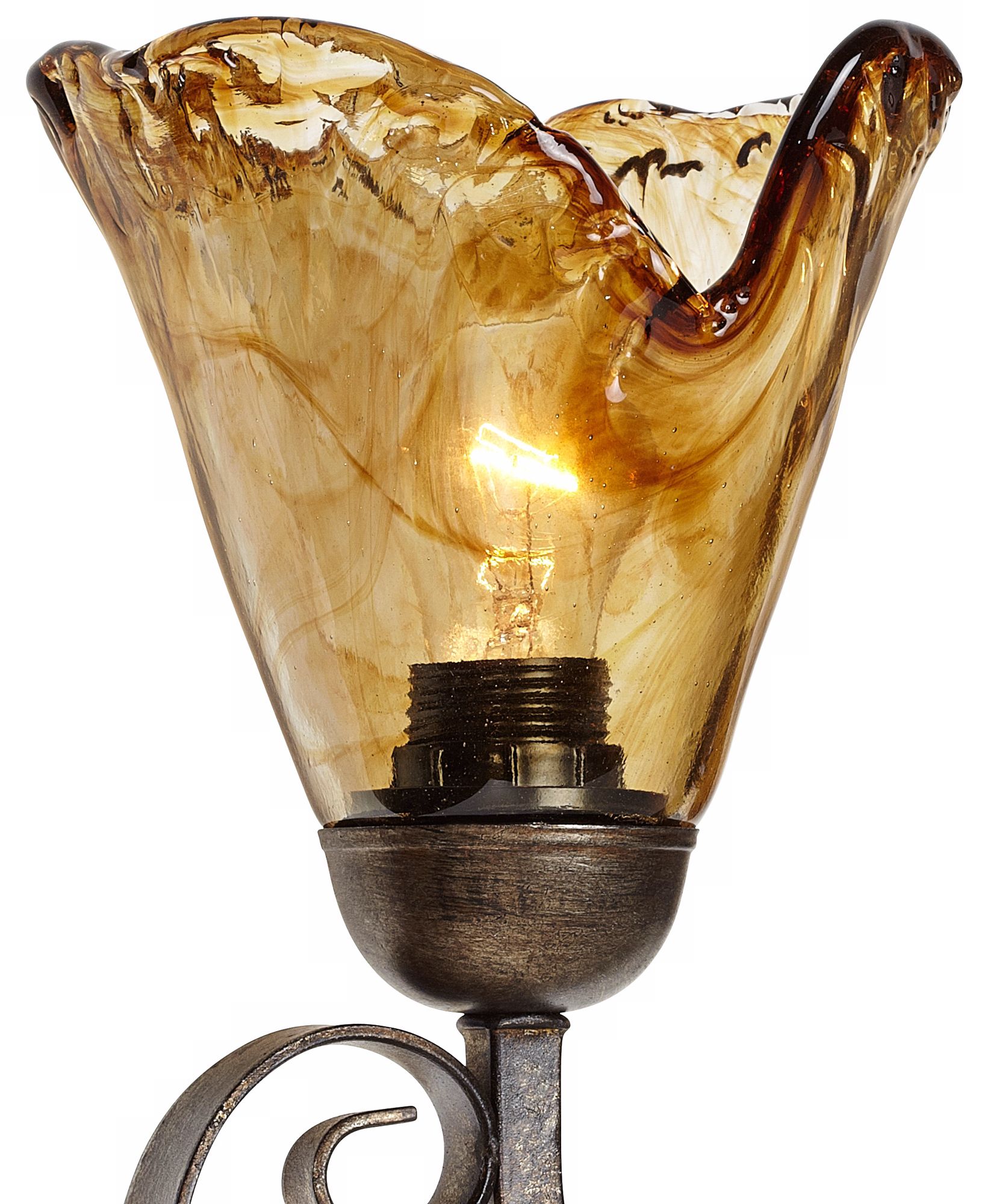 Amber Scroll 29 1/2" Wide Art Glass and Bronze Bath Light V9404