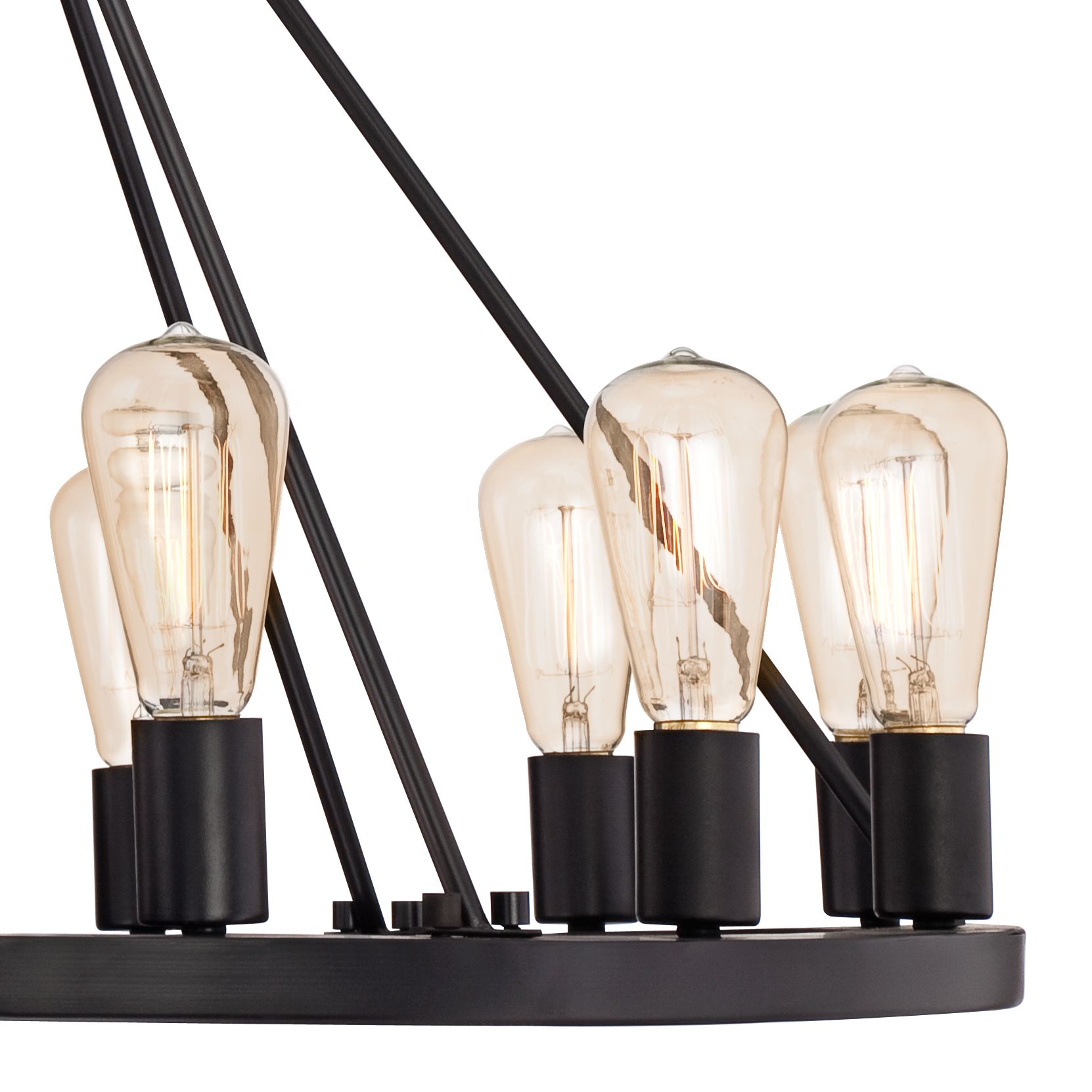 Lacey 28" Wide Round Black 12Light Wagon Wheel Chandelier W7307