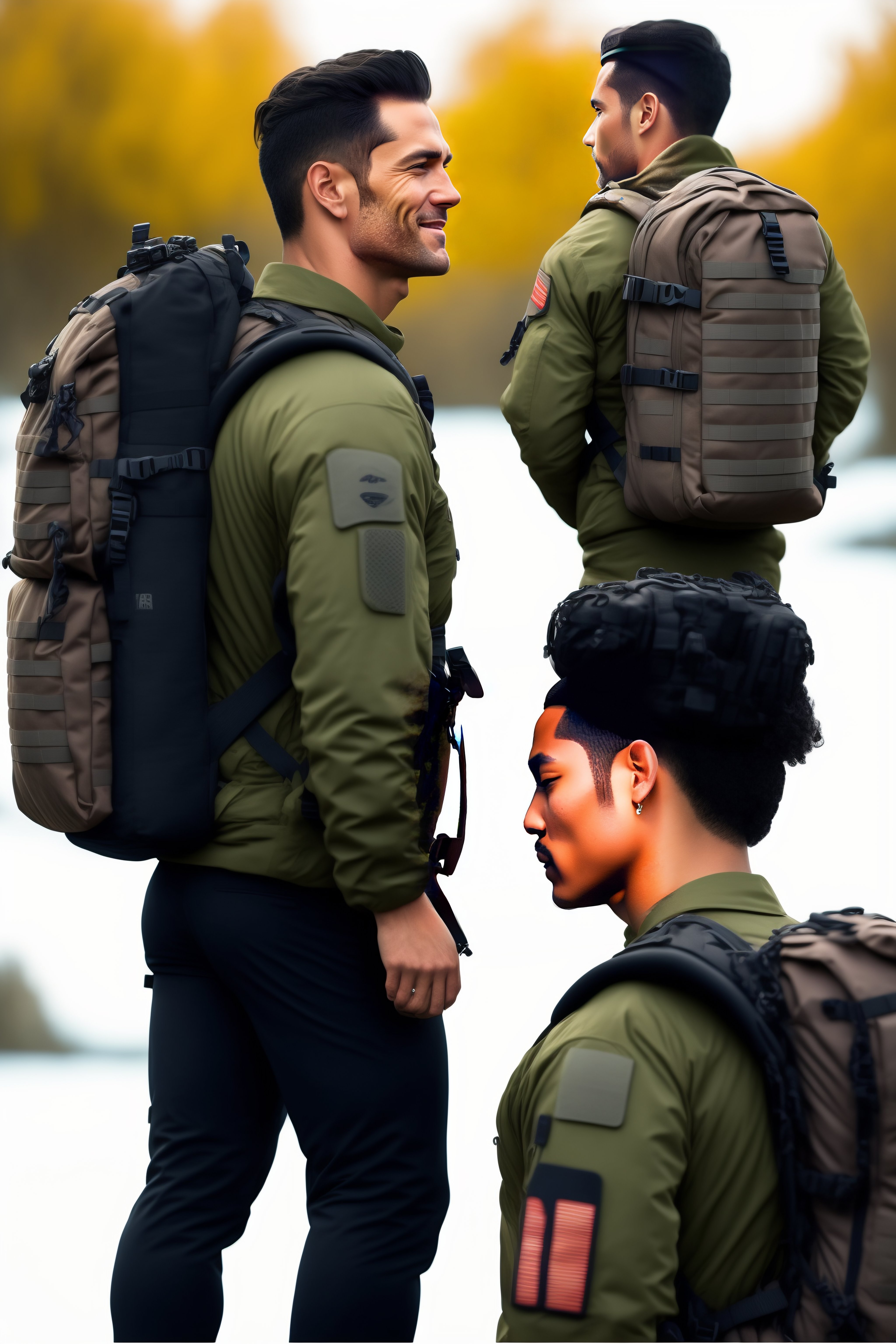 Lexica Illustrate a person doing rucking with a weighted backpack