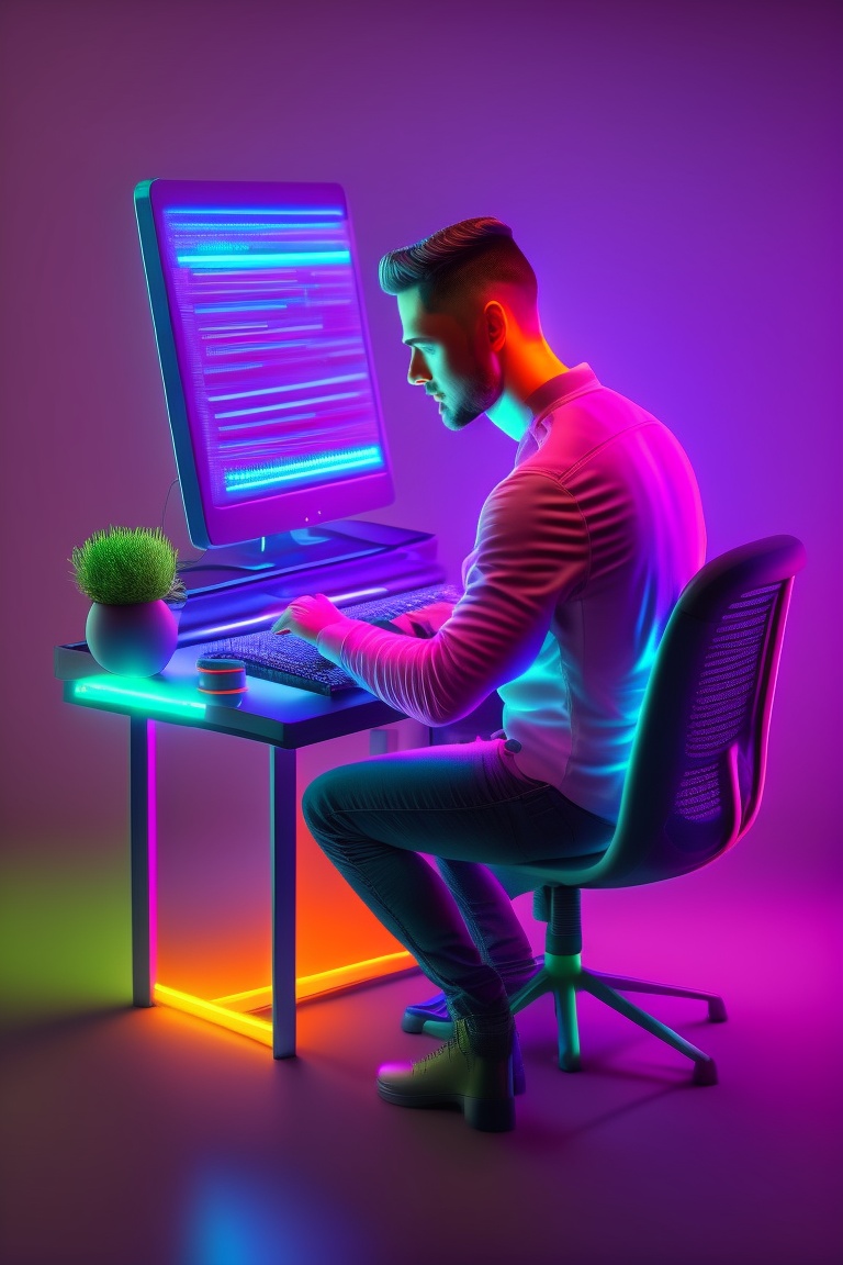 Lexica A man sitting on the chair, coding algorithms. Java developer, solve every algorithm