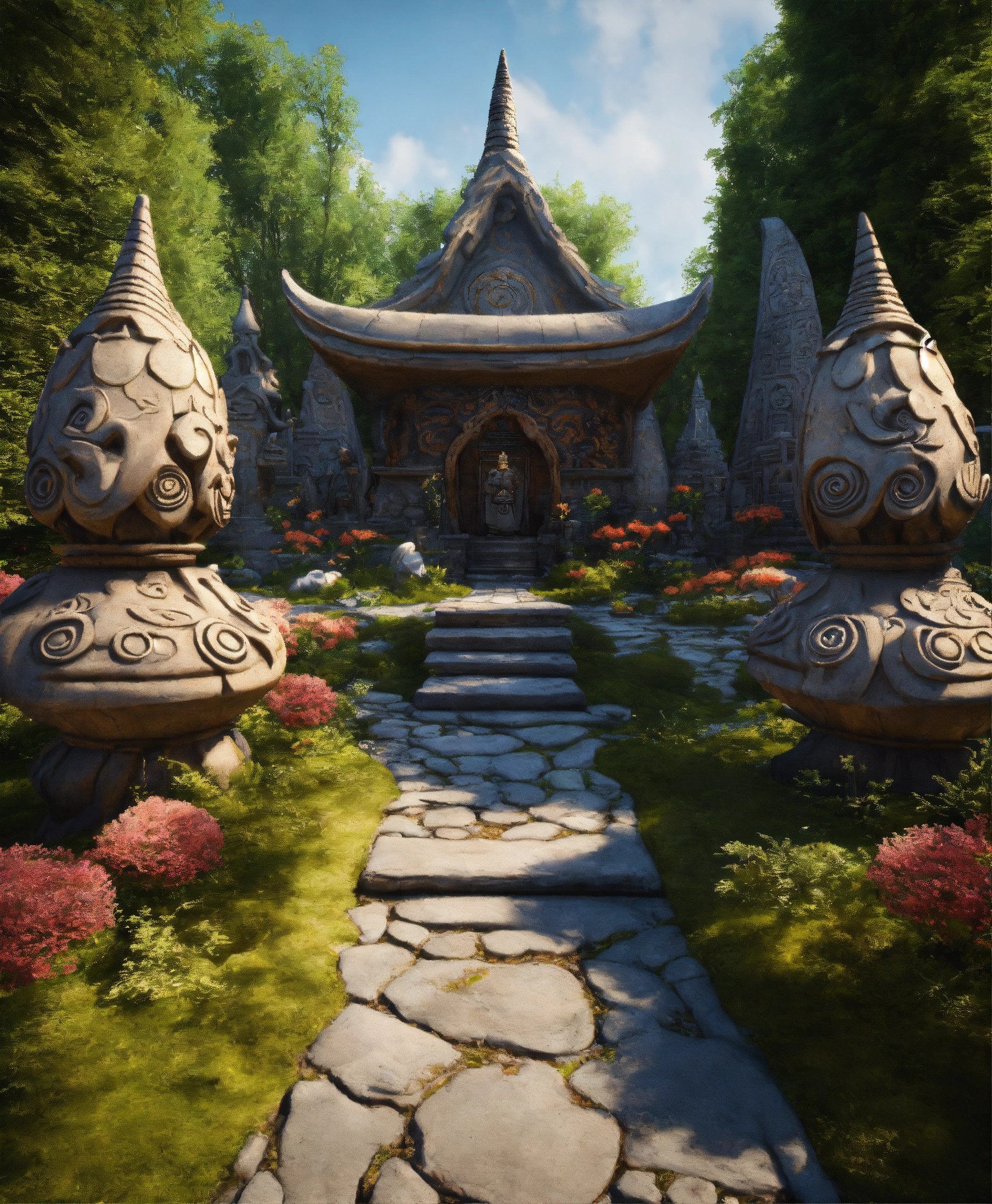 Lexica A spiritual gnomes stone temple zen style garden.sculptured