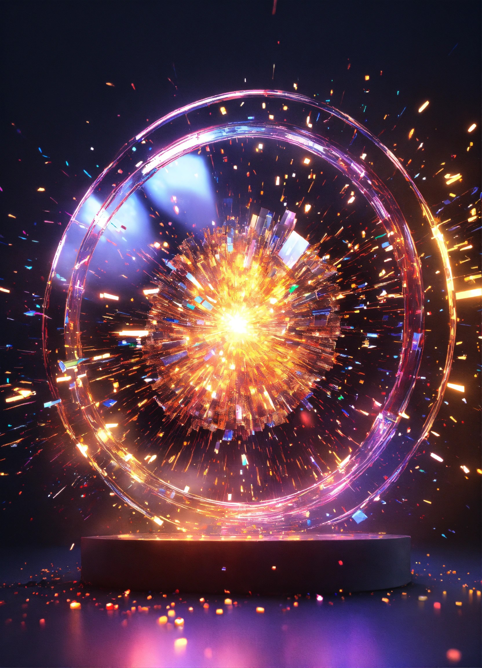 Lexica 3d render of an exploding Glas CIRKLE background 8k lights