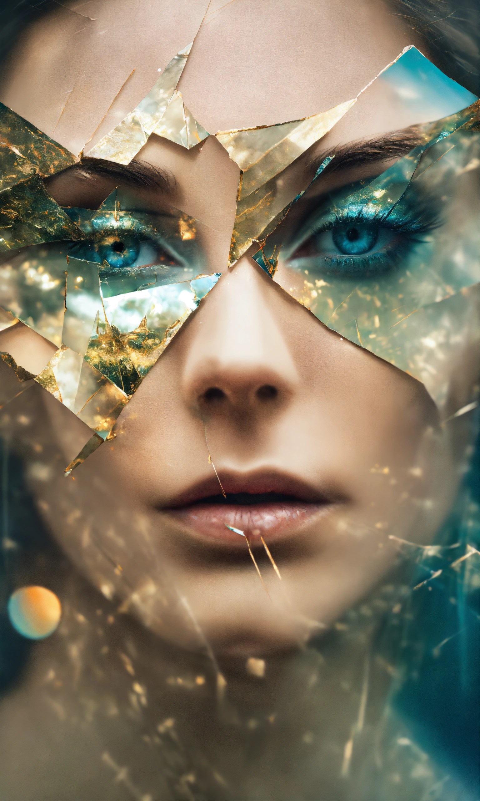 Lexica Double Exposure photo, featuring eye, shattered mirror effect