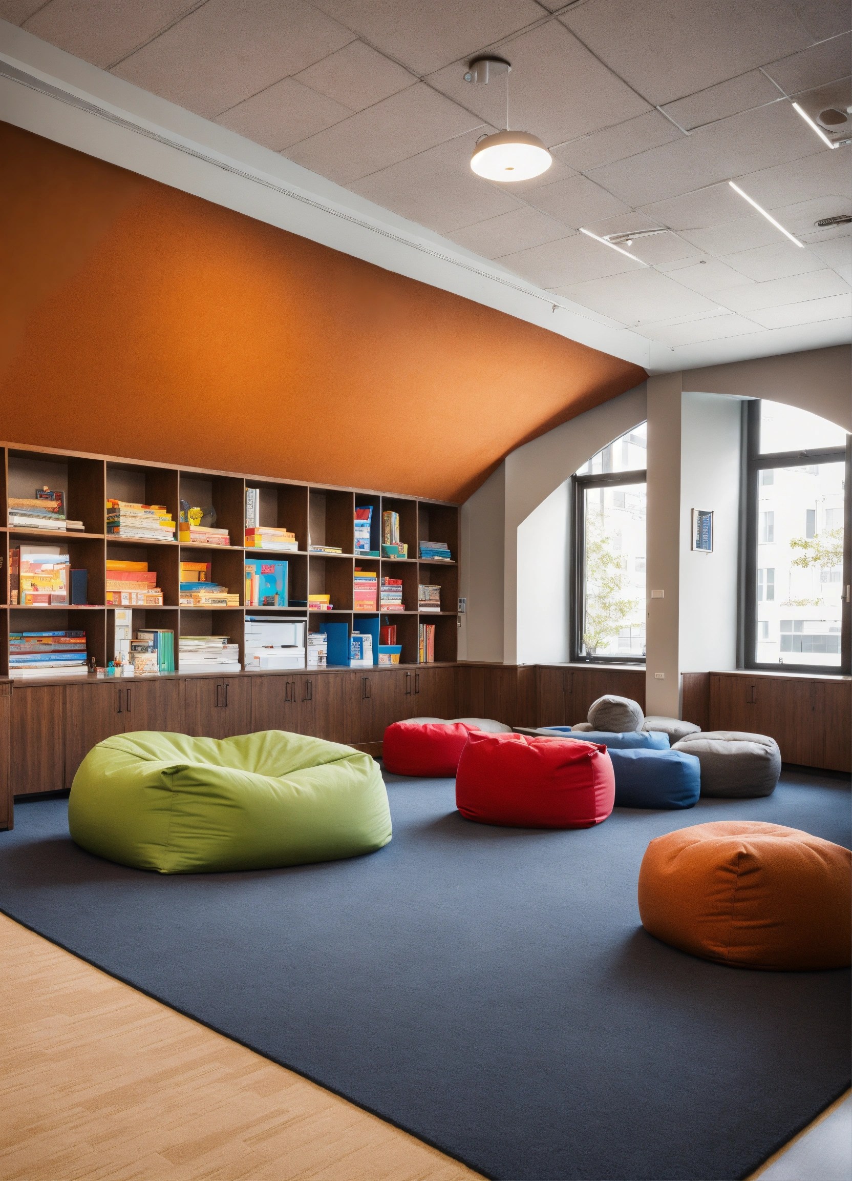 Lexica A classroom with bean bags, a reading nook with sofas, a two