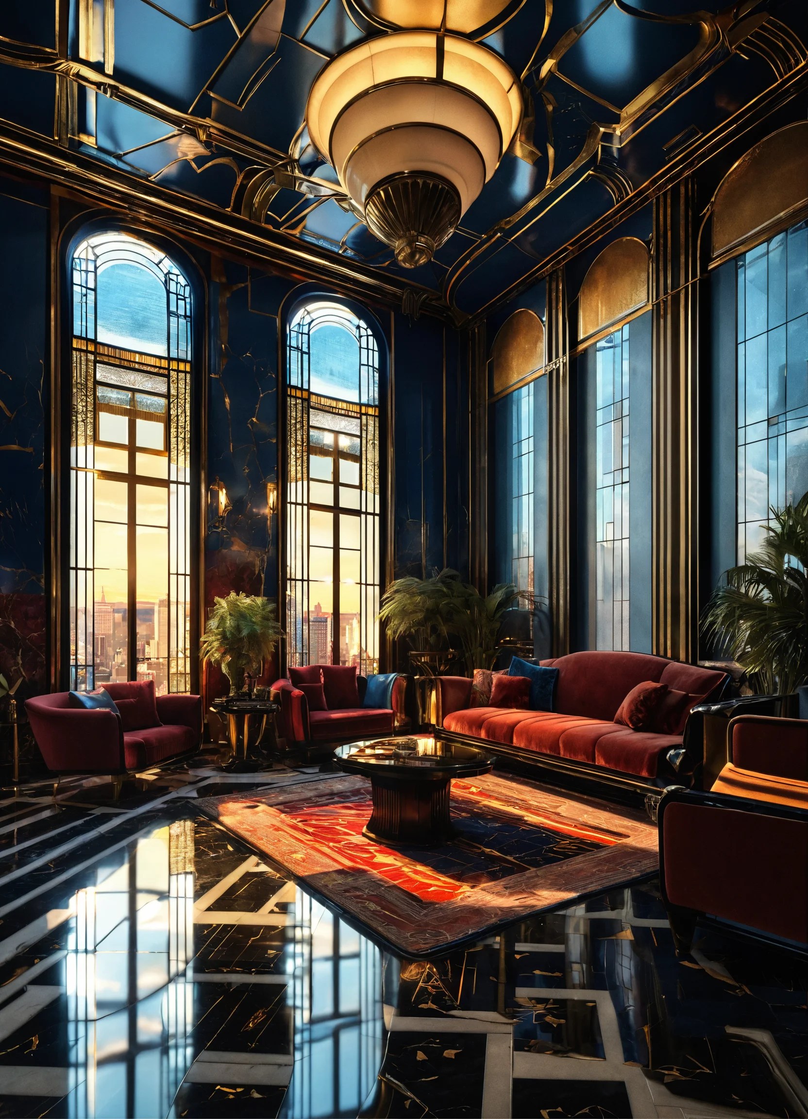 Lexica Beautiful Glam Art Deco giant living room, interior design