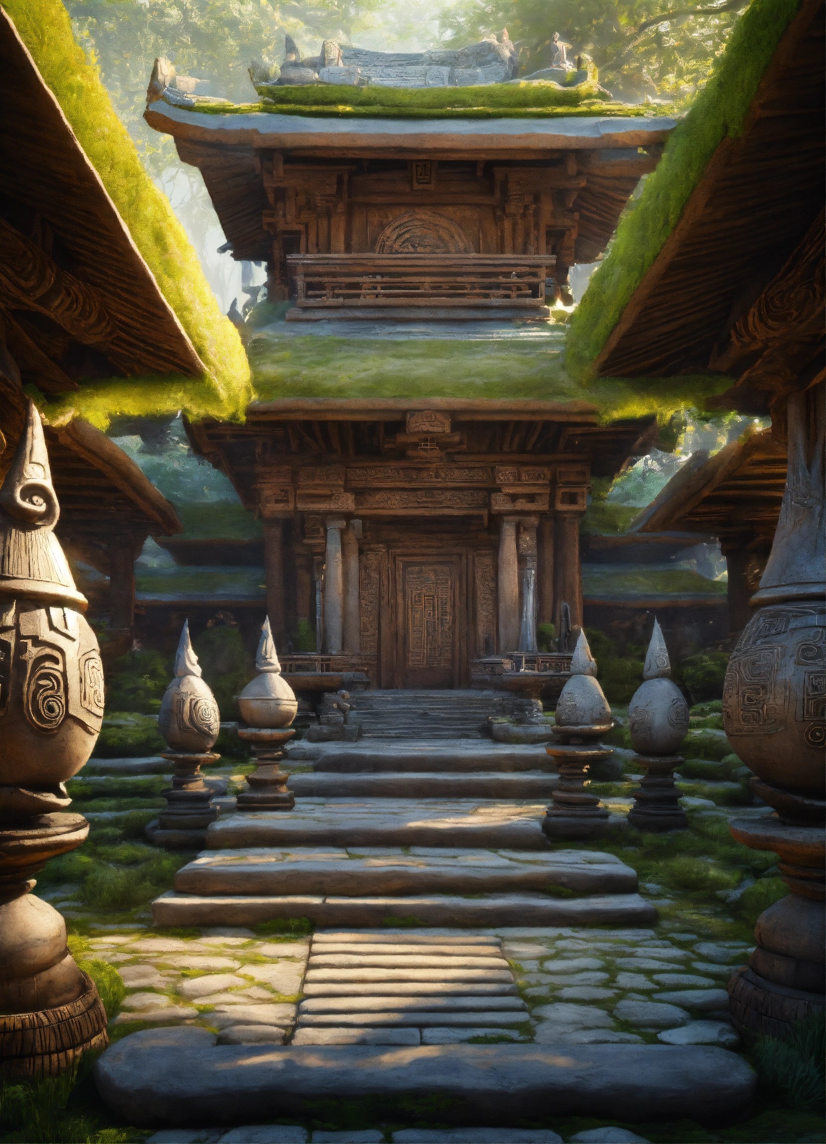 Lexica An ancient spiritual gnomes wood and stone temple zen style