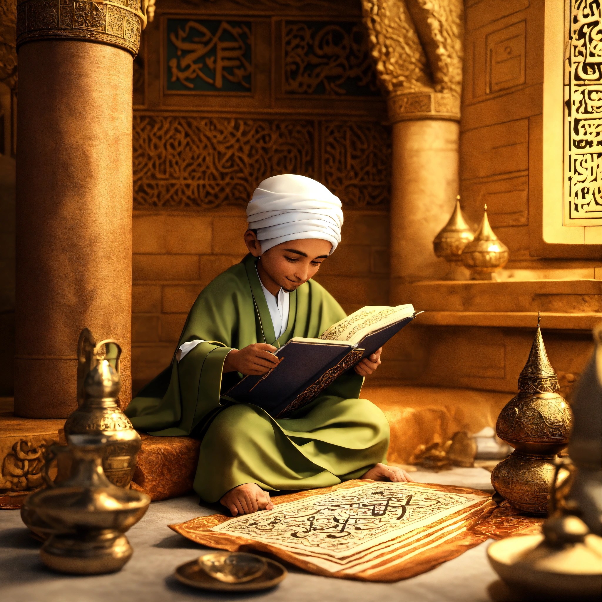 Lexica 3D mascot of the Islamic hero as a child, Zaid bin Thabit, a