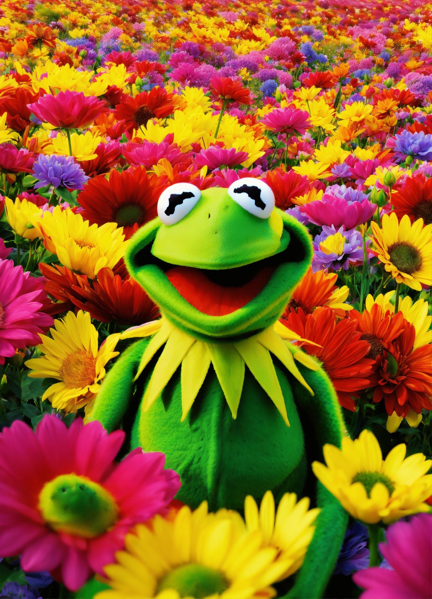 Lexica Happy Kermit the frog, happy, surrounded by a colorful flowers