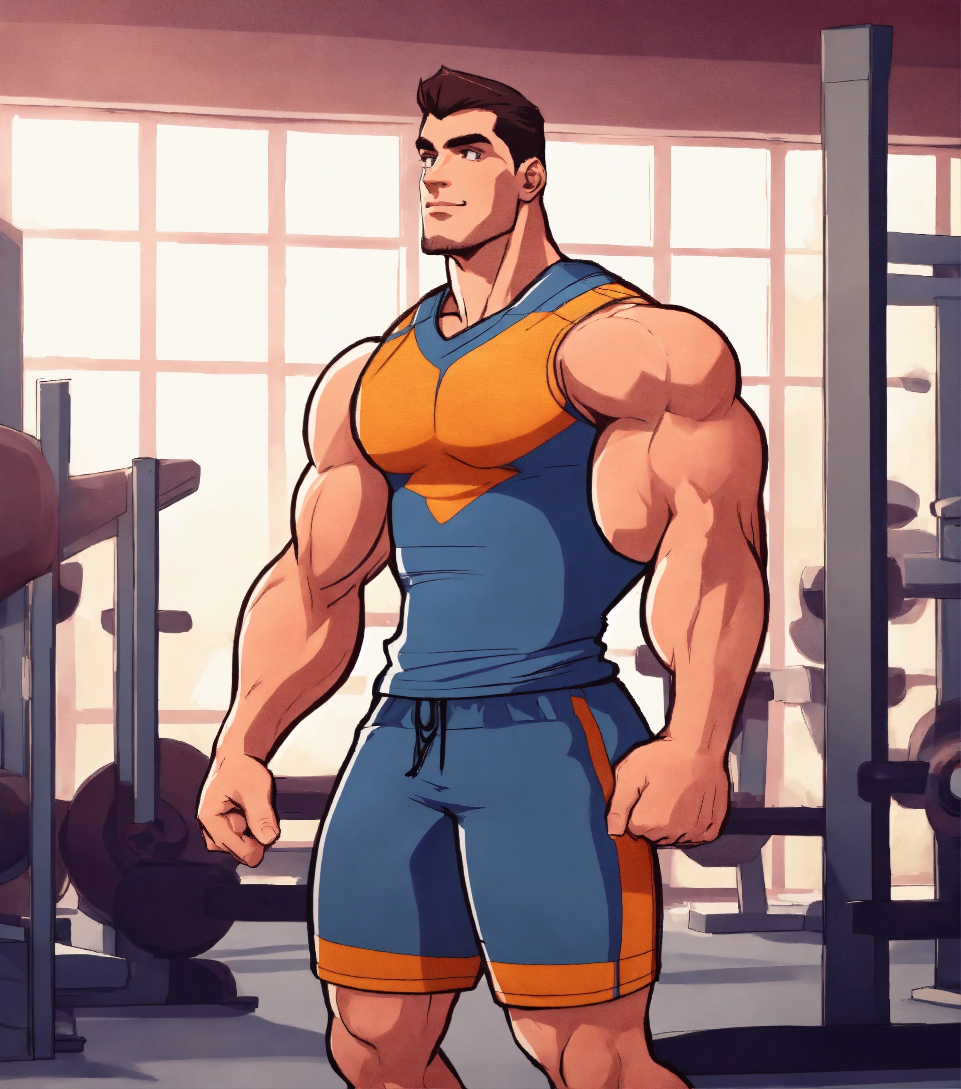 Lexica An attractive male athlete flexing, cartoon animation style