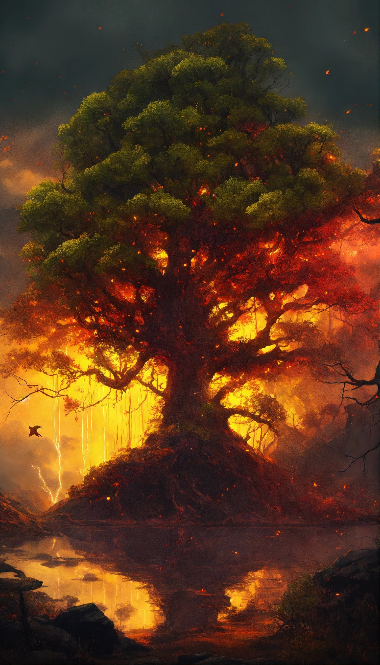 Lexica The ugliest tree that you can imagine. In a dark forest