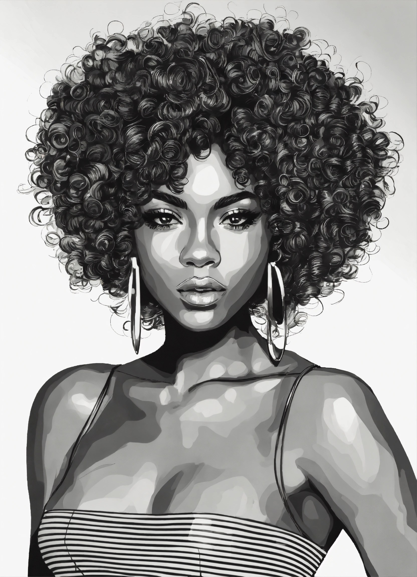 Lexica Black and white line drawing, black woman, glamorous, upper