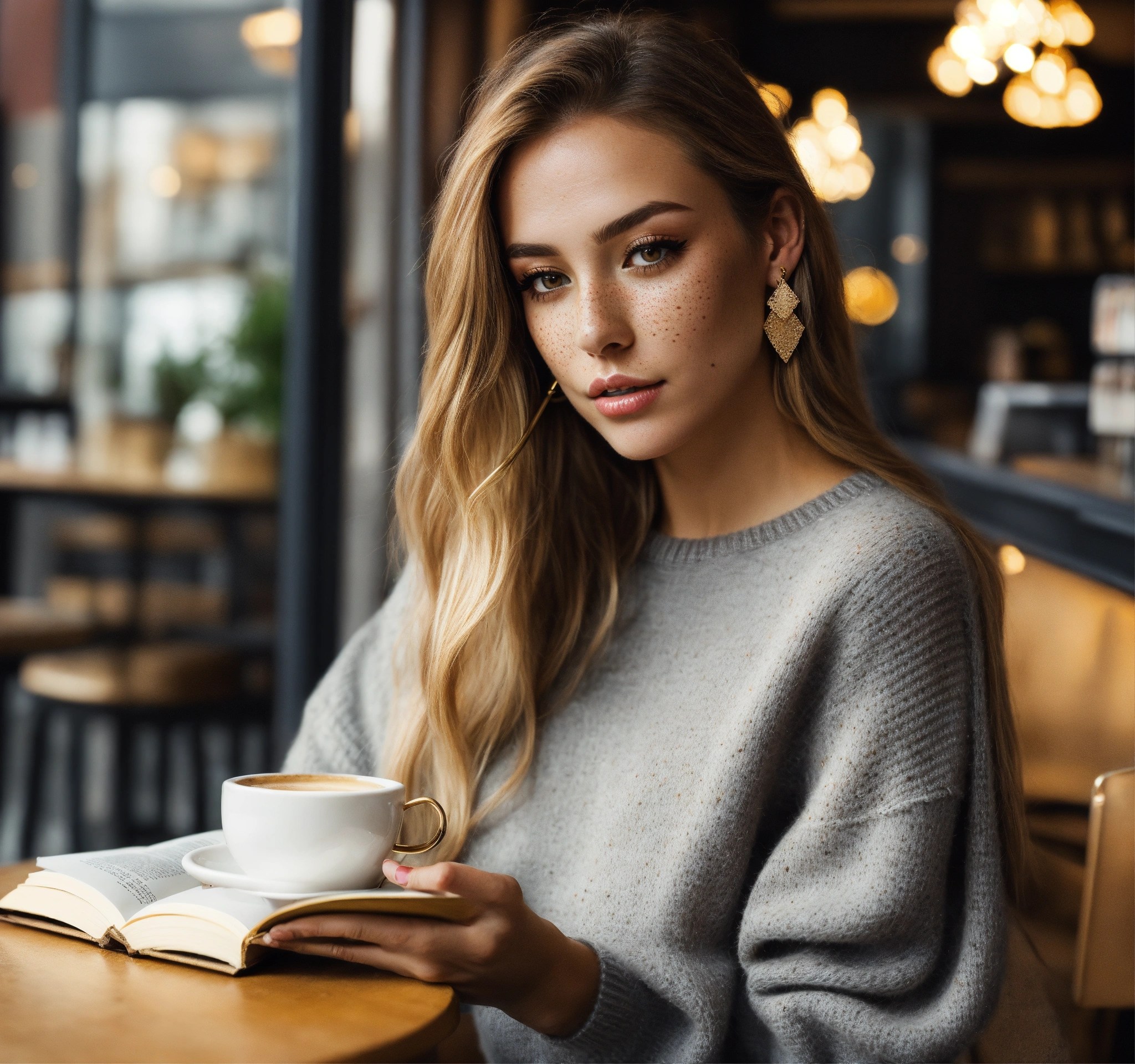 Lexica Beautiful Caucasian woman with long blondebrown hair, light