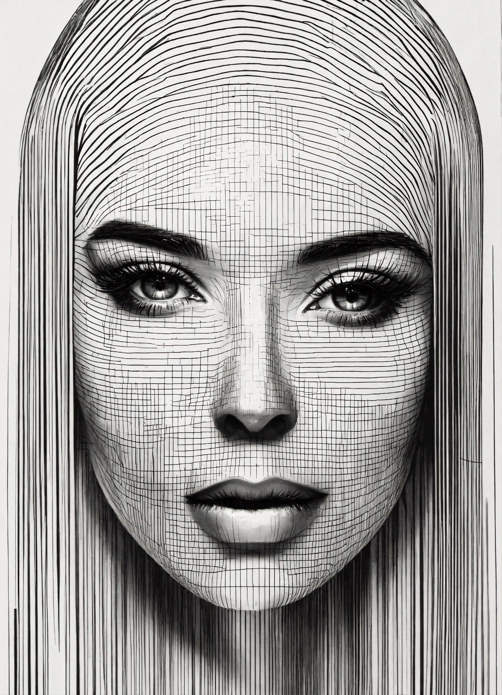 Lexica Vertical thin lines forming a woman's face. The lines only