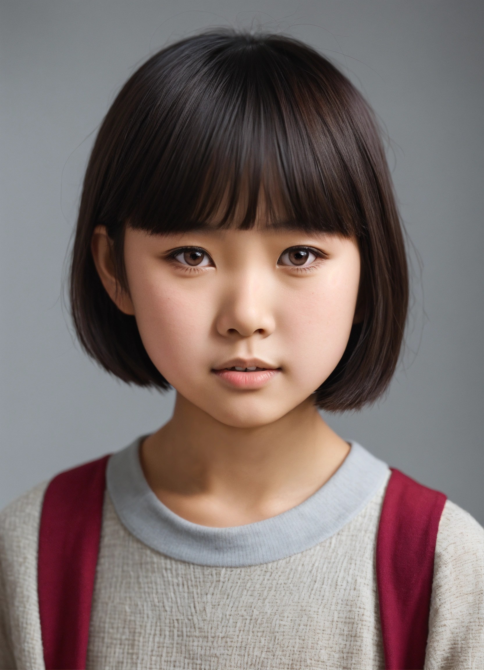 Lexica - Young asian girl short hair like 8 years old, blunt bangs 