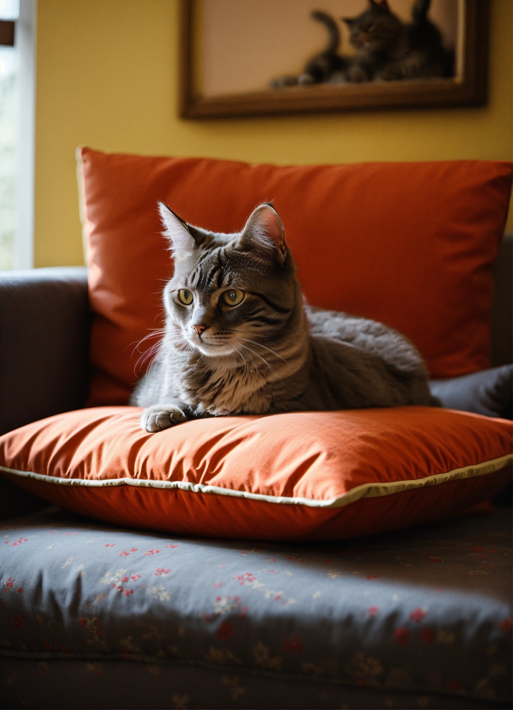 Lexica A cat pushes a cushion