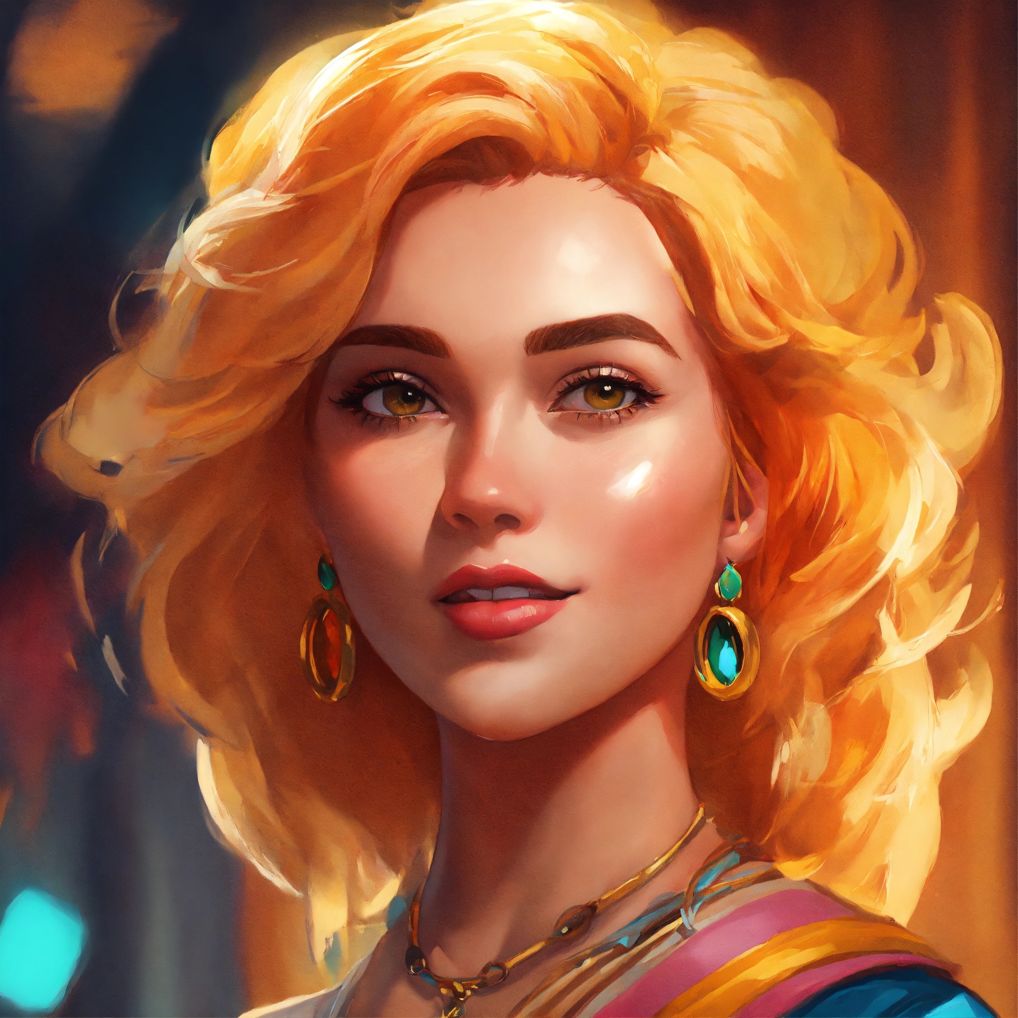 Lexica Queen, realistic cartoon oil paint, 2D illustration style