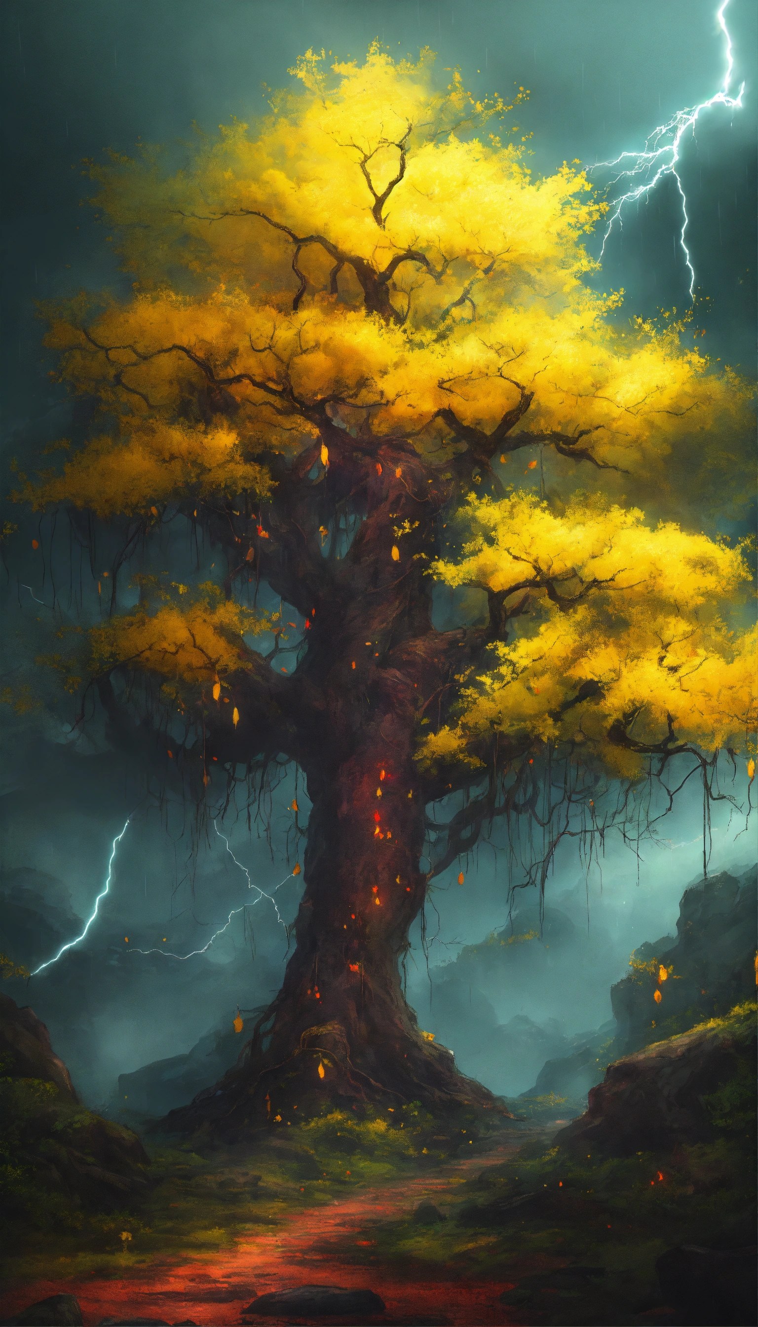 Lexica The ugliest tree that you can imagine. In a dark forest