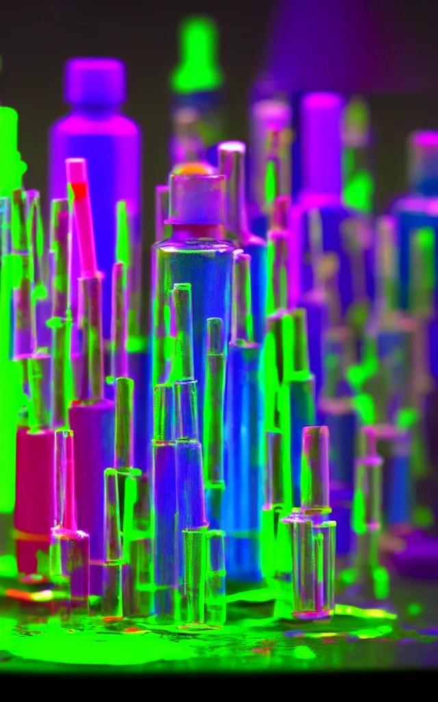 Lexica A set of paint vials full of fluorescent neon dye on top of a