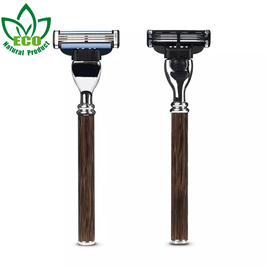 Custom Packaging 3 Blade Razor Gift Set Private Label Bamboo Safety Razor Shaver with Stand Men