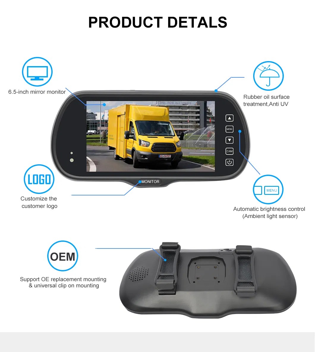 6.5 Inch Network DVR 720p LCD Car Backup Rearview Mirror Camera Monitor