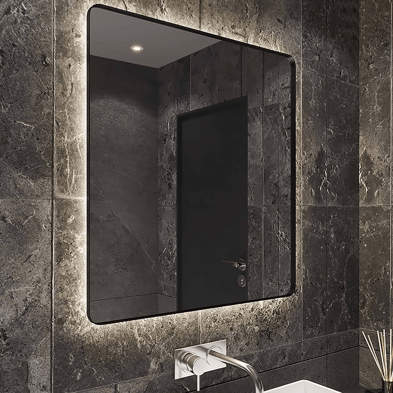 Black Rectangular Frame Lighted Mirror China Glass Mirror and