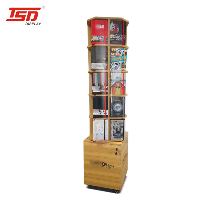 Custom Shop Floor Rotating MDF Book Display Rack China Wooden Display