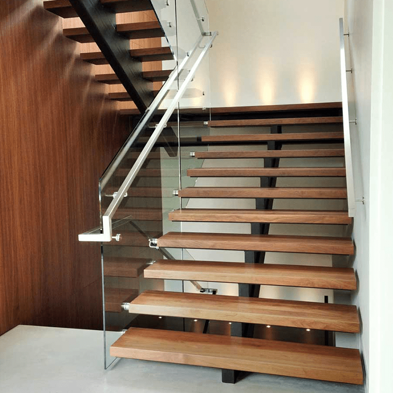 China Modern Style Single Stringer Solid Wood Open Riser Stairs