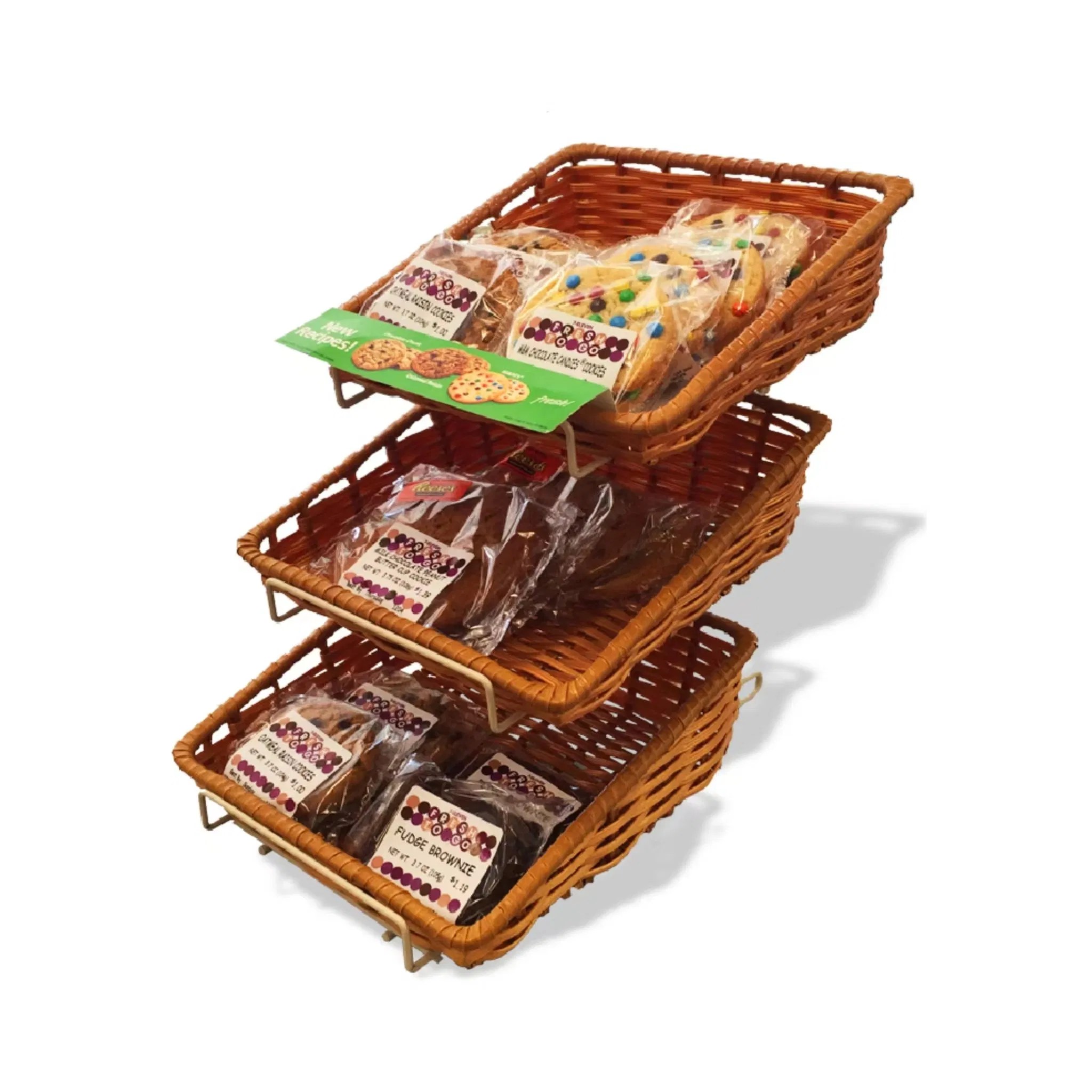 Countertop Bread Snack Display Rack with Rattan Wicker Baskets China