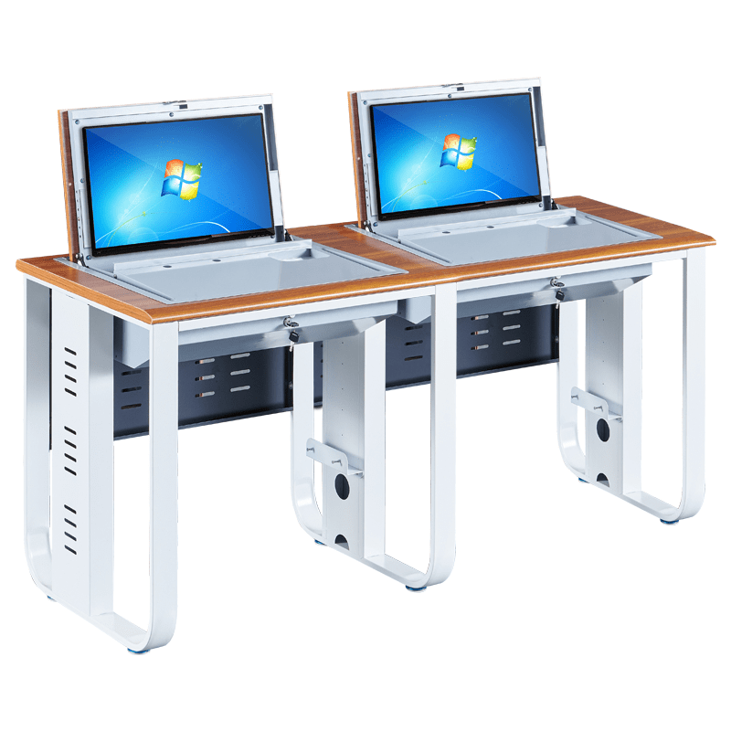 Mini PC Computer Desk Flip up Desktop LCD Monitor Retractable Safe Box