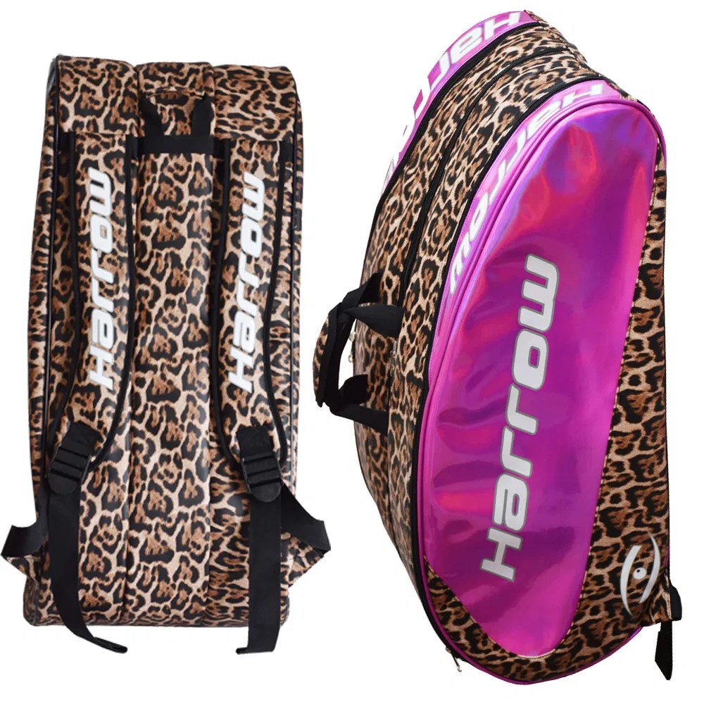 Leopard Print Leather Tennis Racquet Racket Backpack Bags for 6 Racquet
