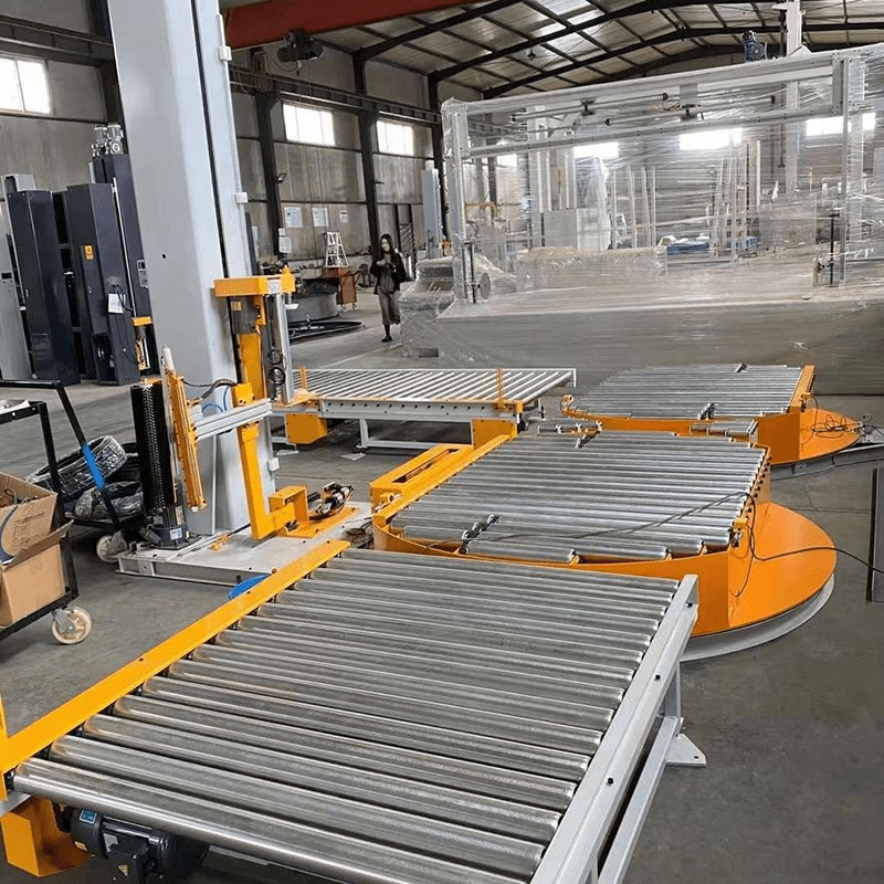 Pallet Wrapper Packaging Wrapping Machine with Roller Conveyor/Automatic Pallet Stretch Wrapping