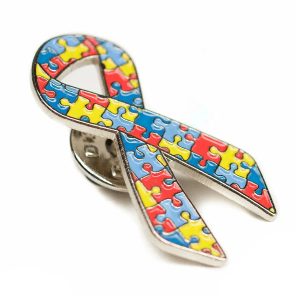 China Multiple Color Puzzle Pattern Autism Ribbon Lapel Pin China