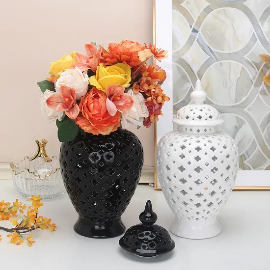 J126b Nordic Porcelain Black Vase Sets Wholesale Illuminated Indoor