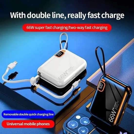 Portable Mini 10000mAh 66W Fast Charging Pd20W Power Bank with Digital