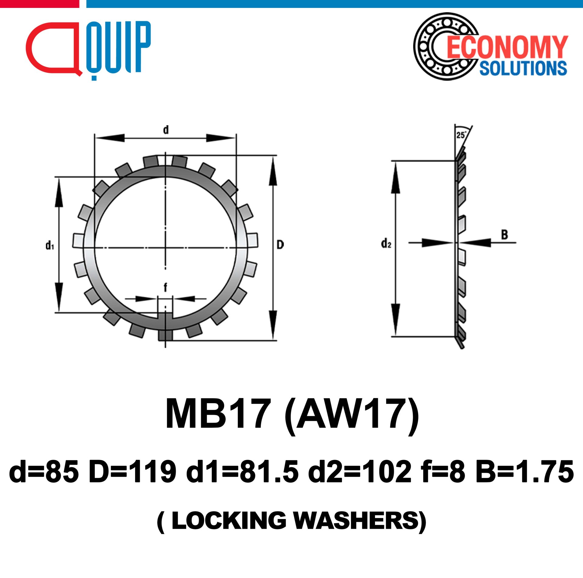 แหวนจักรพับล็อค MB17 แหวนล็อคเพลา (LOCKING WASHERS) แหวนจักร ใช้กับน็อต