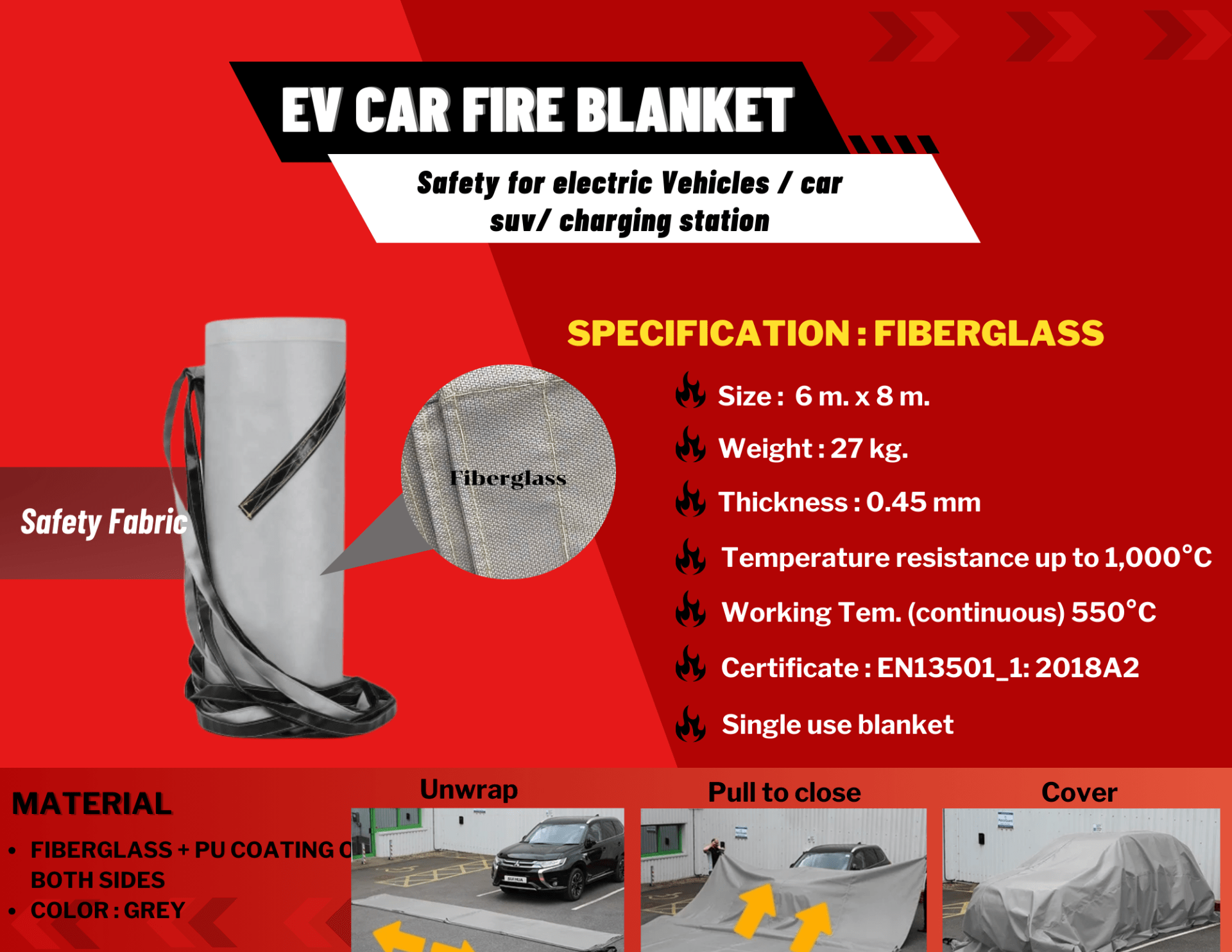 Fiberglass EV Fire Blanket insuretex