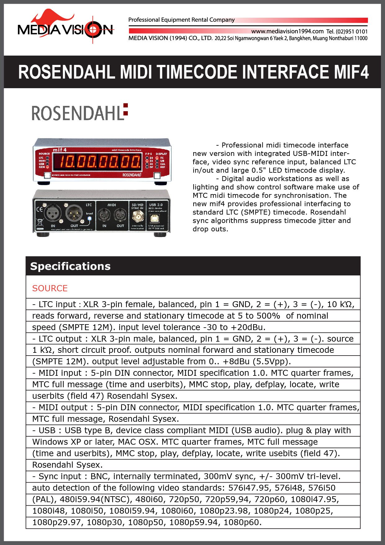 ROSENDAHL MIDI TIMECODE INTERFACE MIF4 mediavision1994