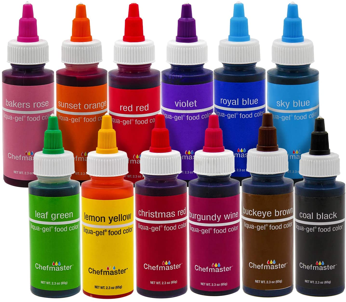 Chefmaster LiquaGel Food Color 2.3oz Set 12 colors Lemmemore