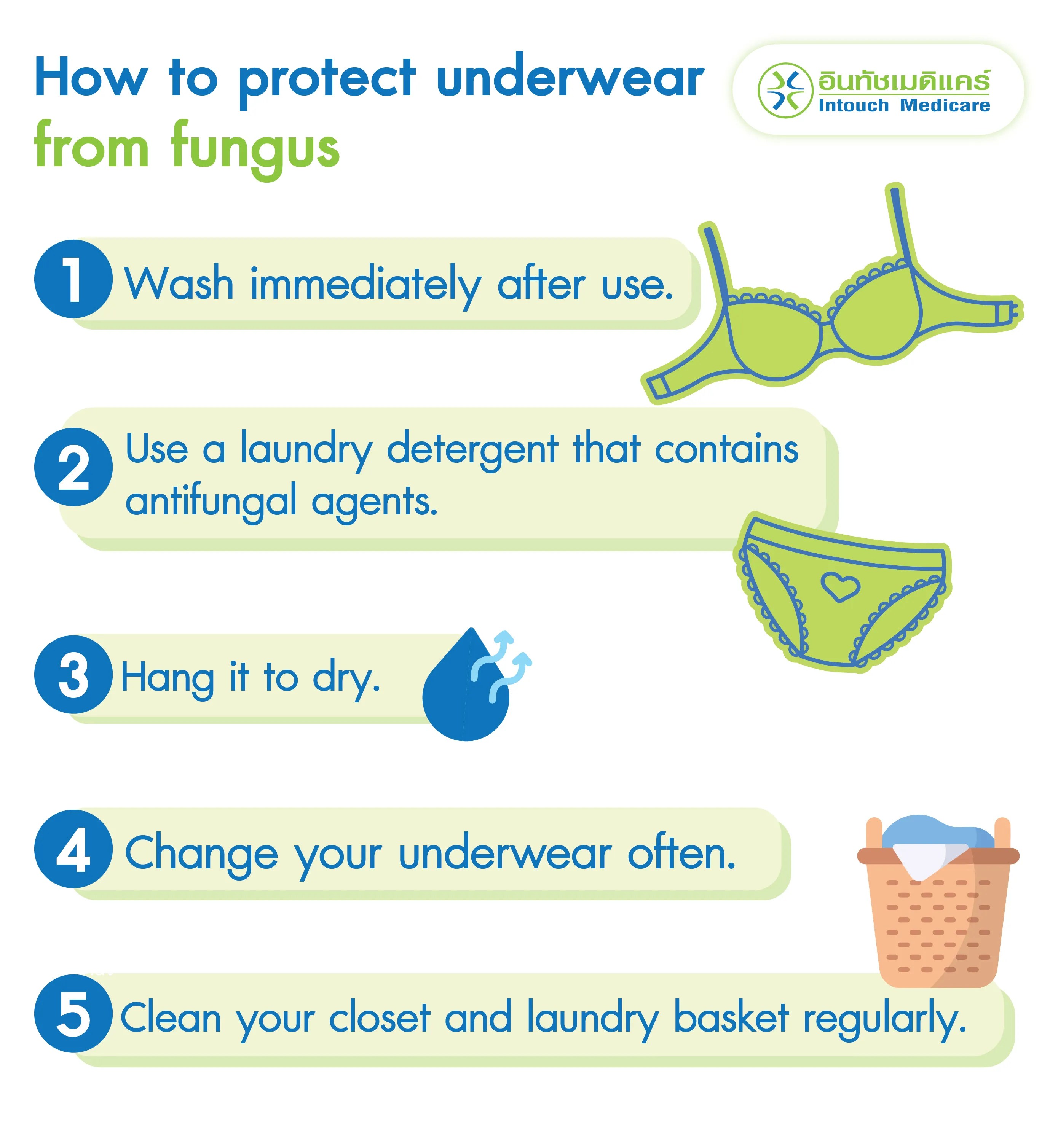 Wearing same underwear over and over has an odor, itchy rash, risk of