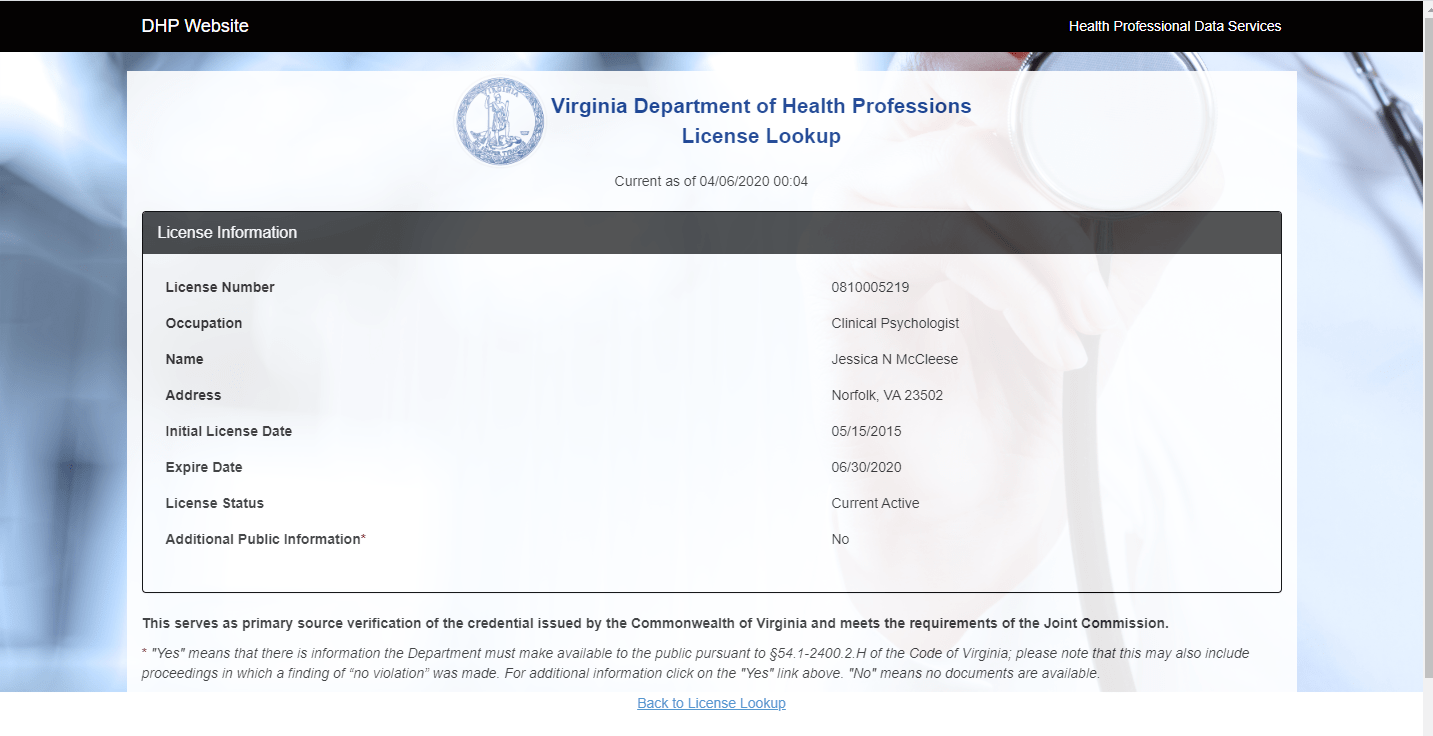 Jessica Mccleese, PsyD, Psychologist, Virginia Beach, Virginia, 23502