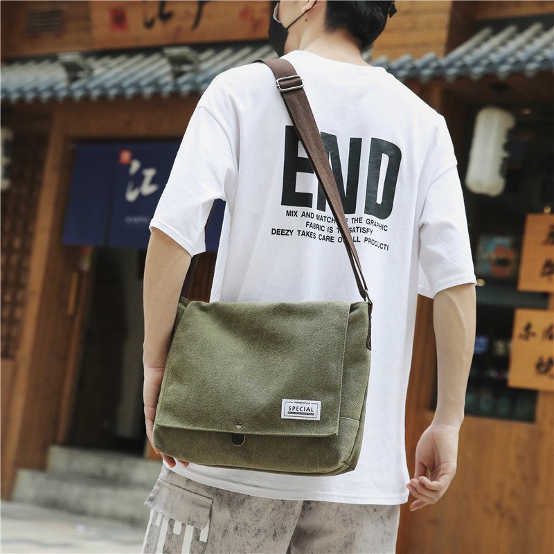 minana / メッセンジャーバッグ メンズ キャンバスバッグ ショルダーバッグ ワンショルダー 無地 カジュアル 4色 軽量 シンプル