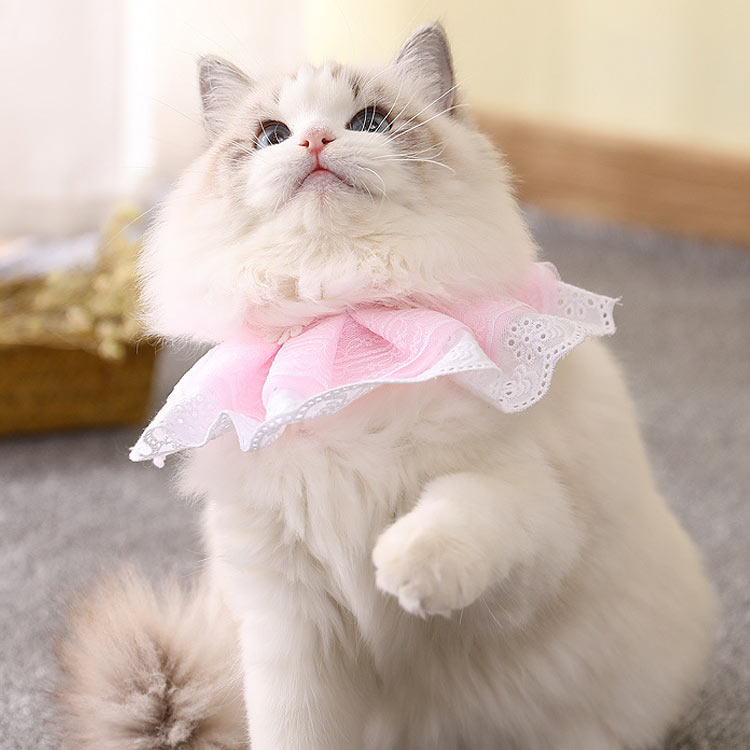 minana / 送料無料 レーススタイ ペット 首輪 リボン 猫 くびわ ベビースタイ 猫用 鈴付き リボン