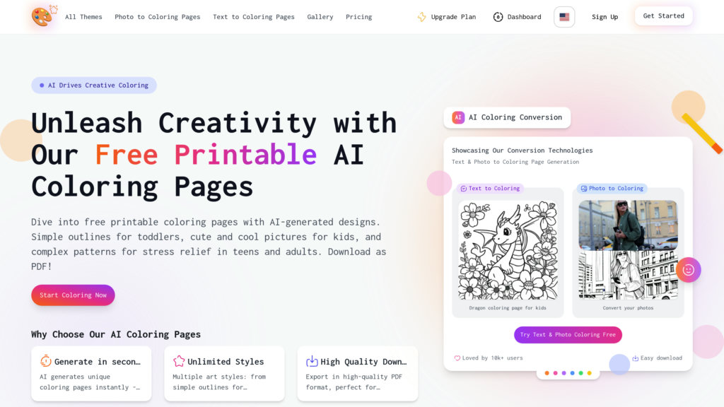 Coloring PagesPlataforma impulsada por IA que transforma