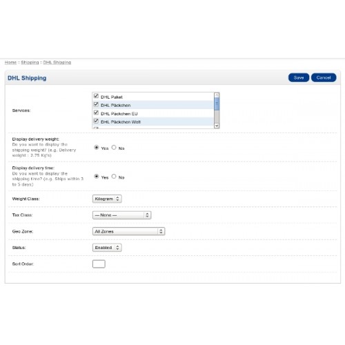 Opencart Dhl Shipping Versand V1 5 X