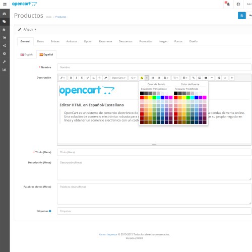 OpenCart Editor de Texto (HTML) Español/Castellano