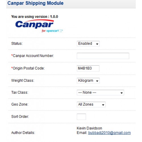 OpenCart Canpar Shipping Module