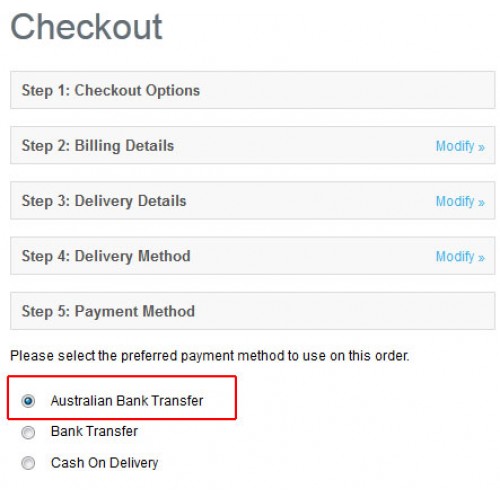 OpenCart Australian Bank Transfer with additional payment notification